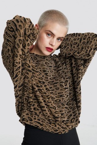 NA-KD Trend Textured Leopard Top Brown | animal print tops - flipped
