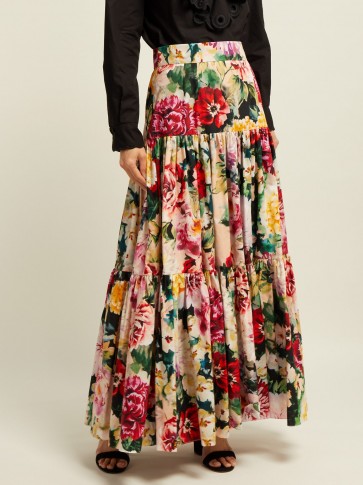 DOLCE & GABBANA Tiered floral-print cotton maxi skirt