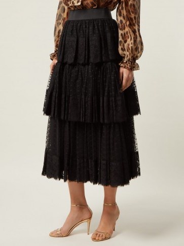 DOLCE & GABBANA Tiered black tulle and lace midi skirt ~ beautiful Italian clothing - flipped