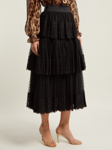 DOLCE & GABBANA Tiered black tulle and lace midi skirt ~ beautiful Italian clothing