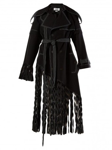 LOEWE Top-stitch fringed black wool coat - flipped
