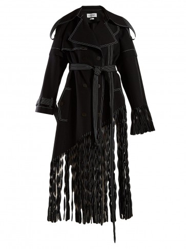LOEWE Top-stitch fringed black wool coat