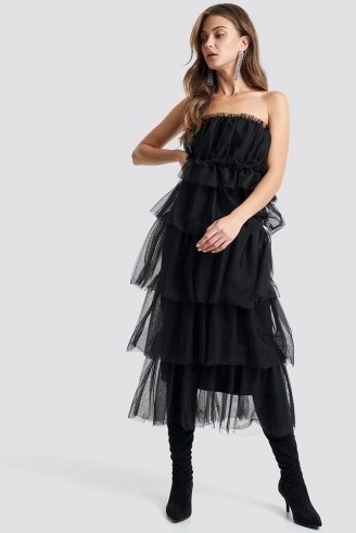 NA-KD Party Tulle Layered Midi Dress Black - flipped