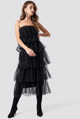NA-KD Party Tulle Layered Midi Dress Black