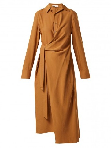 TIBI Tan twill wrap dress ~ light-brown modern style dresses - flipped