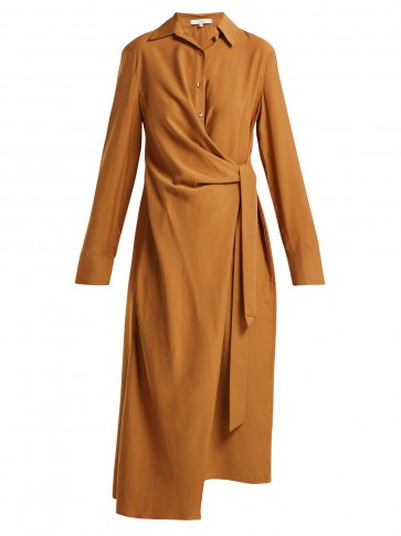 TIBI Tan twill wrap dress ~ light-brown modern style dresses