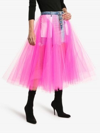 Unravel Project Pink Taffeta Detail Denim Skirt - flipped