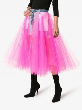Unravel Project Pink Taffeta Detail Denim Skirt
