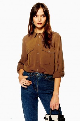 Topshop Utility Double Pocket Shirt in tobacco | brown shirts - flipped