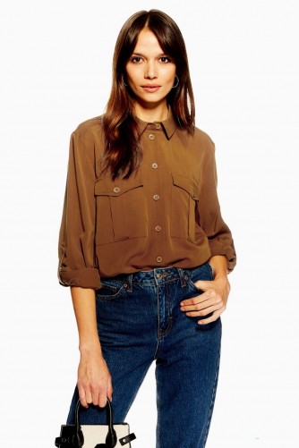 Topshop Utility Double Pocket Shirt in tobacco | brown shirts