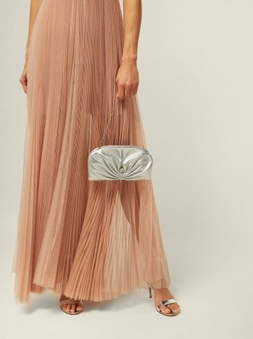 JIMMY CHOO Vivien silver metallic-leather clutch ~ event glamour - flipped