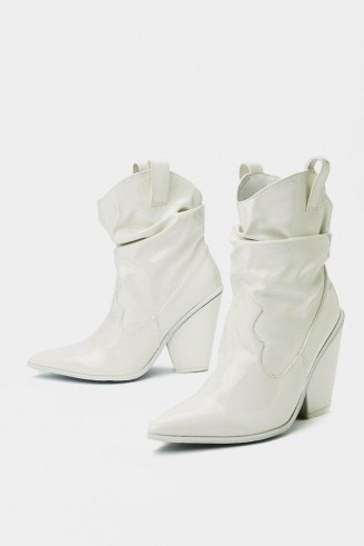 NASTY GAL West-Case Scenario Faux Leather Boot in White – western ankle boots - flipped