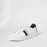RIVER ISLAND White lace-up side stripe trainers – sporty shoes