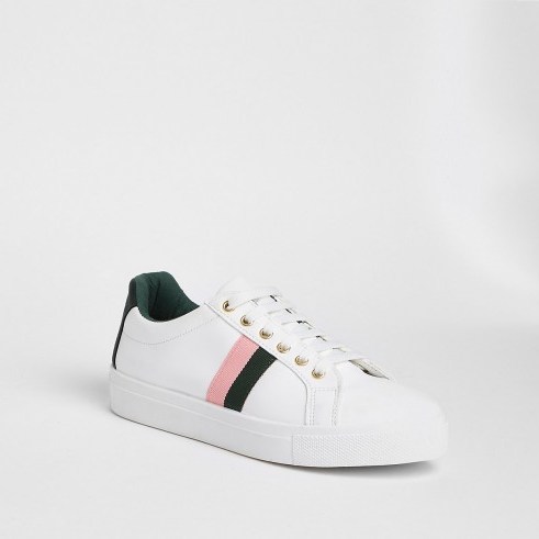 RIVER ISLAND White lace-up side stripe trainers – sporty shoes - flipped