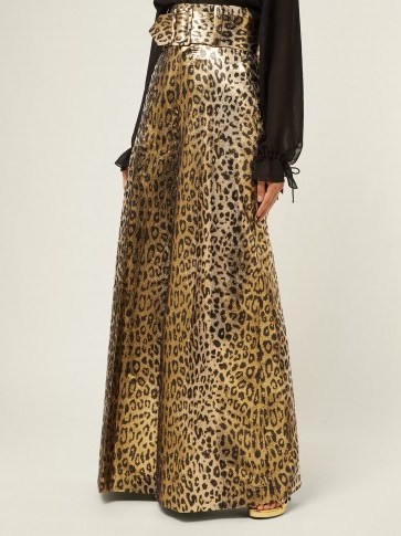 SARA BATTAGLIA Wide-leg leopard-lamé trousers in gold ~ glamorous style statement - flipped