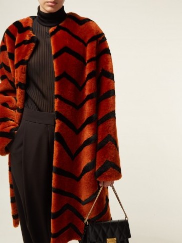 GIVENCHY Zigzag shearling coat in orange ~ winter luxe - flipped