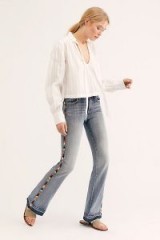 Driftwood Isabel Embroidered Flare Jeans in Archer | boho denim flares