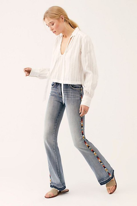 Driftwood Isabel Embroidered Flare Jeans in Archer | boho denim flares - flipped