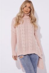 IN THE STYLE ABILYNE PINK CABLE KNIT OVERSIZED JUMPER ~ slouchy high neck sweater ~ casual weekend look