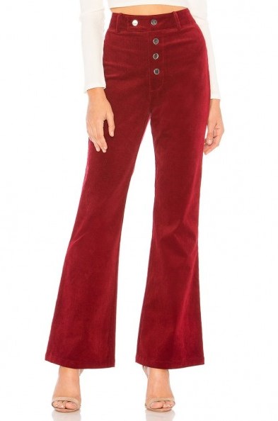 About Us Liv High Waisted Corduroy Pants in Burgundy – red cord flares – retro trousers - flipped