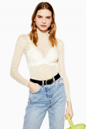 Topshop Abstract Swirl Funnel Top in Cream | sheer patterned tops - flipped
