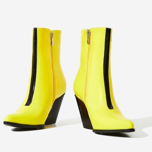 EGO Alba Western Ankle Boot In Yellow Patent – GLOSSY COWBOY BOOTS - flipped