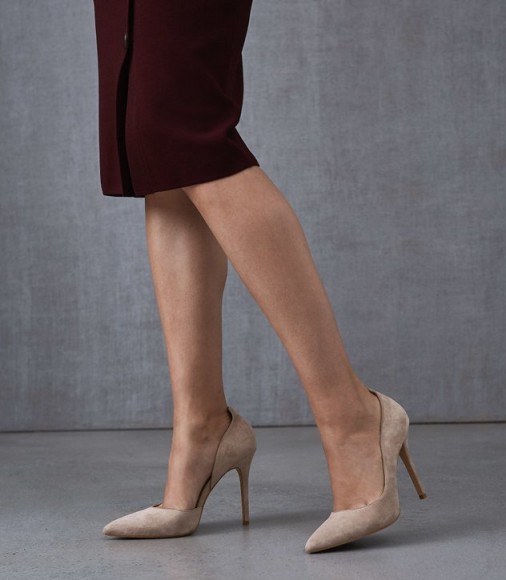 REISS ALBERTA SUEDE COURT SHOES NUDE ~ point toe high heel courts