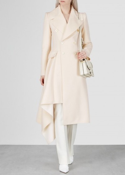 ALEXANDER MCQUEEN Porcelain draped wool-blend coat ~ chic asymmetric outerwear - flipped