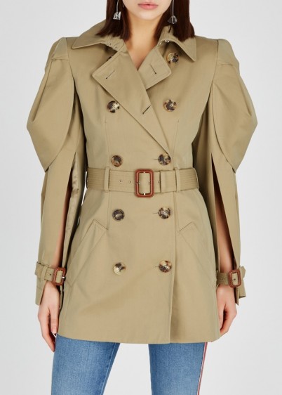 ALEXANDER MCQUEEN Taupe cape-back gabardine trench coat ~ feminine structured coats
