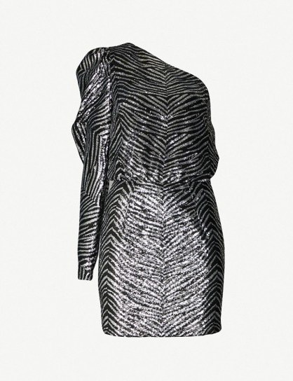 ALEXANDRE VAUTHIER Striped sequinned mini dress in silver. DESIGNER ONE SLEEVE PARTY FASHION - flipped