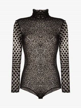 Alexia Hentsch Sheer Polka Dot Velvet Bodysuit in Black – sheer printed fabrics - flipped