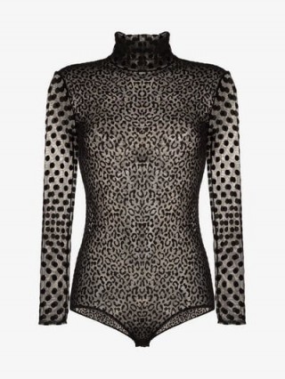 Alexia Hentsch Sheer Polka Dot Velvet Bodysuit in Black – sheer printed fabrics