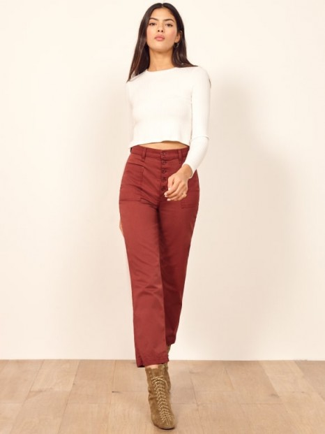 Reformation Alicia Pant in Rust | cropped button fly pants