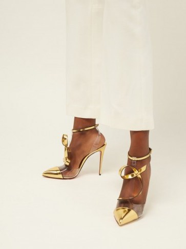 CHRISTIAN LOUBOUTIN Alta Firma 100 metallic gold leather and PVC pumps ~ luxe heels - flipped
