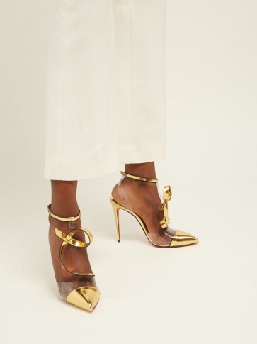CHRISTIAN LOUBOUTIN Alta Firma 100 metallic gold leather and PVC pumps ~ luxe heels
