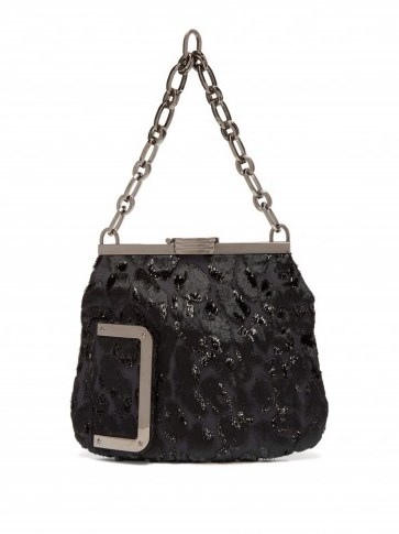 BIENEN-DAVIS 5AM leopard flocked-velvet clutch in black ~ chic vintage style event bags - flipped