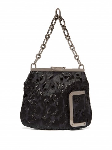 BIENEN-DAVIS 5AM leopard flocked-velvet clutch in black ~ chic vintage style event bags