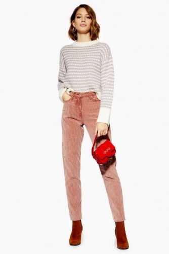 TOPSHOP Antique Pink Corduroy Mom Jeans – high rise cord trousers - flipped