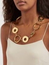 SONIA BOYAJIAN Arpchain gold-plated pendant necklace ~ hammered disc statement jewellery