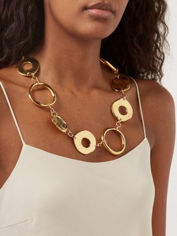 SONIA BOYAJIAN Arpchain gold-plated pendant necklace ~ hammered disc statement jewellery - flipped