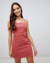 ASOS DESIGN cord dress with skinny straps in red brick – strappy corduroy dresses