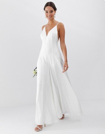 ASOS EDITION Plunge Cami Wide Leg Wedding Jumpsuit in Satin ivory – alternative bridal wear