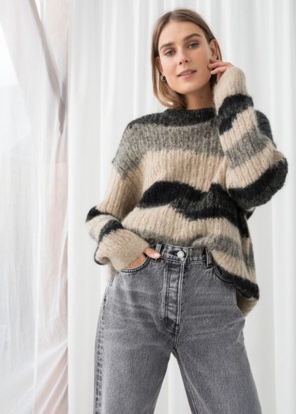 & other stories Asymmetric Striped Wool Blend Sweater | chunky & fluffy jumpers - flipped