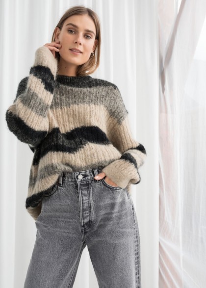 & other stories Asymmetric Striped Wool Blend Sweater | chunky & fluffy jumpers