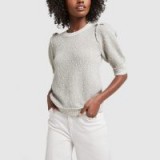 G. Label AURA TWEED SWEATER in Fog / textured knitwear / puff sleeved jumpers