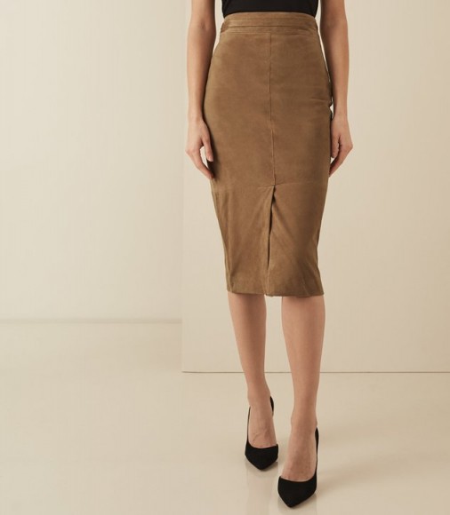 REISS AVA SUEDE PENCIL SKIRT TAN ~ light-brown skirts
