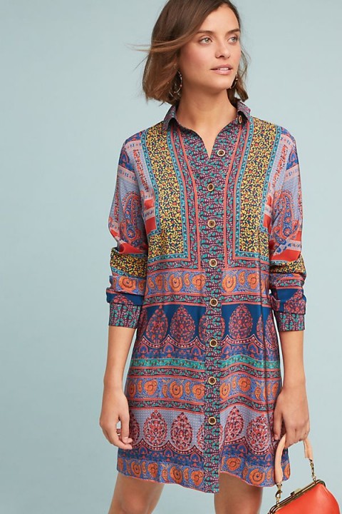 Maeve Casablanca Silk Shirtdress | luxe multi-print shirt dress