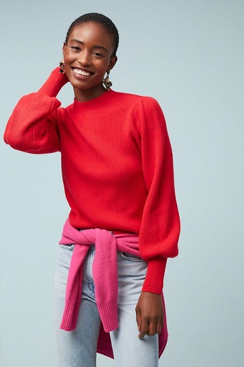 Line & Dot Sheridan Jumper in Raspberry | bright balloon sleeve sweater - flipped