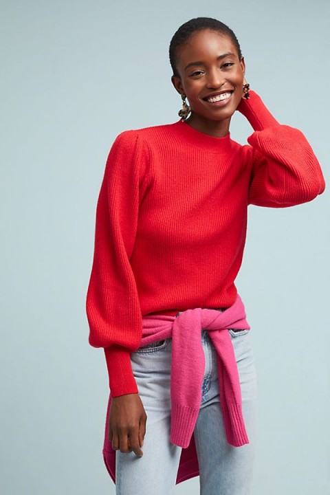 Line & Dot Sheridan Jumper in Raspberry | bright balloon sleeve sweater