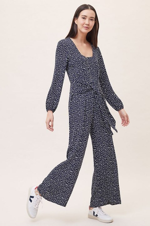 Kachel Printed Tie-Front Wide-Leg Jumpsuit in Black and White | monochrome jumpsuits - flipped